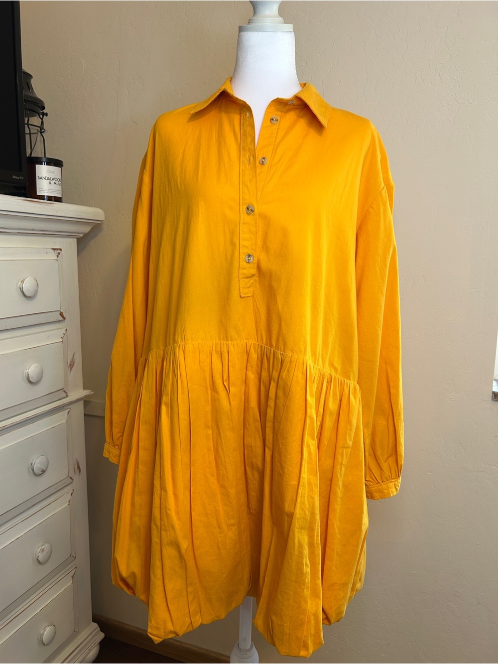 Maeve Anthropologie Marigold Shirt Dress Balloon Hem Long Sleeve Size Small